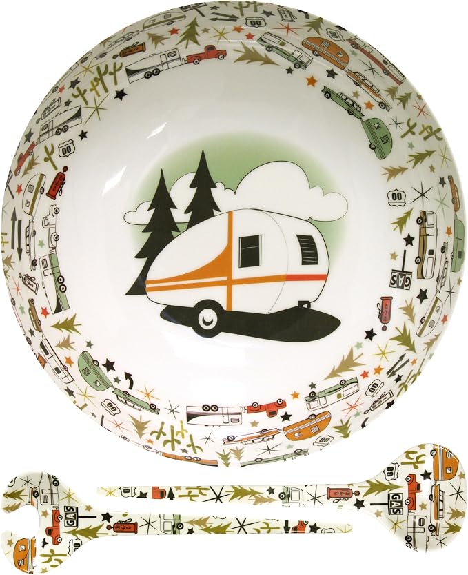 Camping Bowl with Servers Set - 11.8” x 11.8” Melamine Bowls for Salads, Popcorn, Fruits & More - BPA Free, Top Shelf Dishwasher Suitable Dinnerware Set for Indoor & Outdoor Dining by Camp Casual by CampCasual