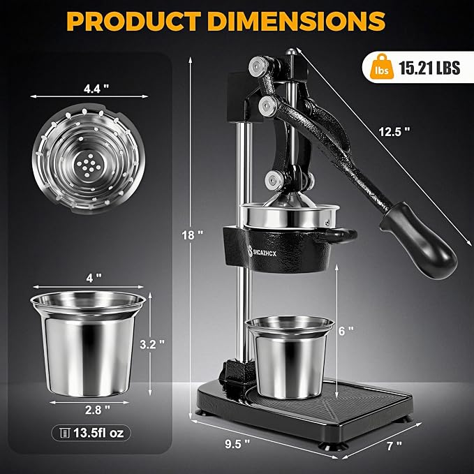 Cast Iron Manual Citrus Juicer Press, Heavy Duty Fruit Squeezer | Long-lever citrus press for oranges, grapefruit, and pomegranates with removable stainless steel parts - Image 6