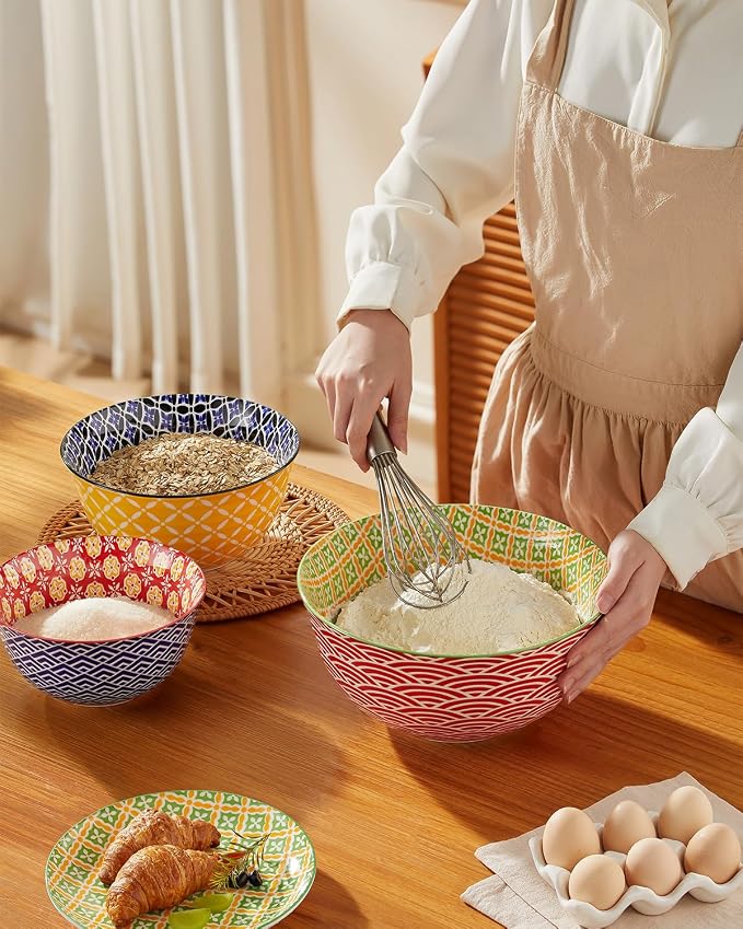 Metahom Ceramic Mixing Bowls for Kitchen, Colorful Nesting Bowls, Large Serving Bowls for Prepping, Baking, Mixing, Salad, Microwave Dishwasher Safe, 3.7/2.3/1.4 Qt, Set of 3 - Image 4