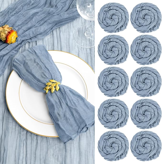 fani 100 Pack Gauze Cheesecloth Napkins, 20 x 20 in, Dusty Blue | Wrinkled Table Napkins, Soft Cotton, Rustic Decorative, Weddings, Party, Dinner Table, Everyday Use by fani