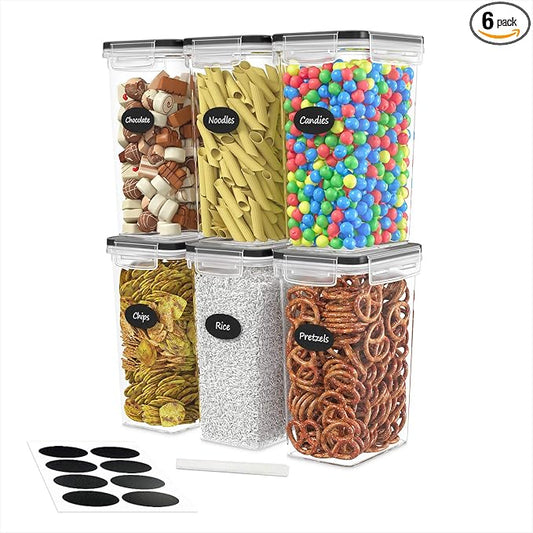 DWËLLZA KITCHEN Airtight Food Storage Containers Set of 6 Pieces 2L - Plastic BPA Free Kitchen Pantry Storage Containers - Dishwasher Safe - Include 8 Labels and Marker by DW%C3%8BLLZAKITCHEN