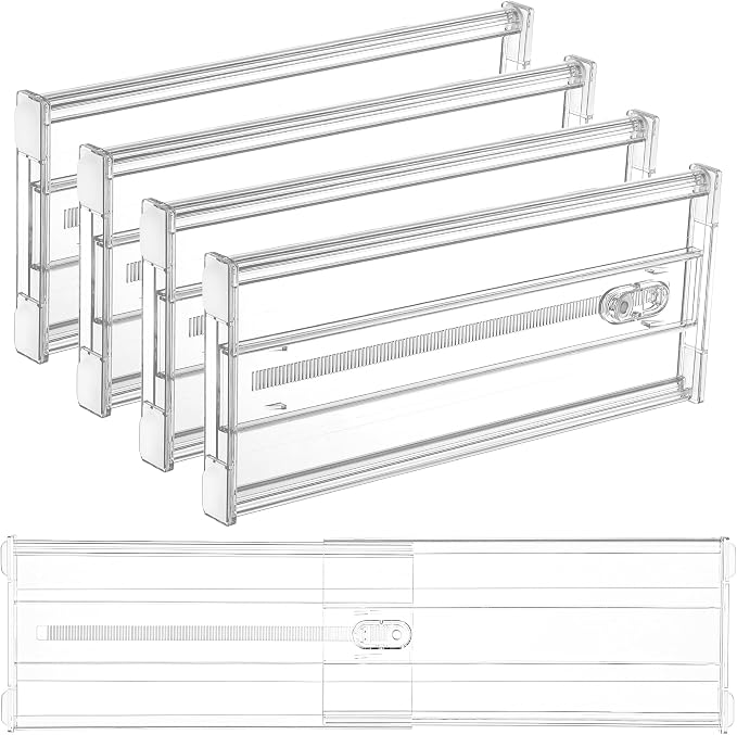 Vtopmart 4 Pack 6" Tall Upgrade Drawer Dividers for Big and Deep Drawer, 12.8"-22.3" Adjustable Expandable Dresser Drawer Organizer, Clear Plastic Separators for Dresser, Baby Supplies, Kitchenware by Vtopmart
