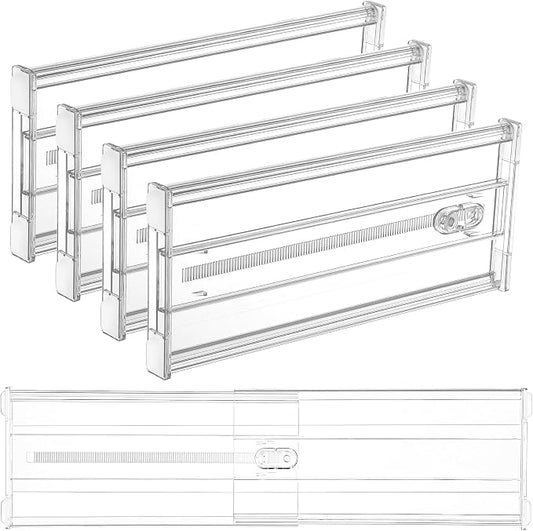 Vtopmart 4 Pack 6" Tall Upgrade Drawer Dividers for Big and Deep Drawer, 12.8"-22.3" Adjustable Expandable Dresser Drawer Organizer, Clear Plastic Separators for Dresser, Baby Supplies, Kitchenware by Vtopmart