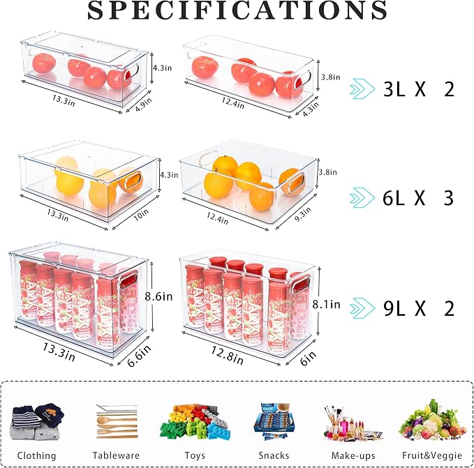 Mano Stackable Fridge Drawers Pull Out Bins with Handle Clear Refrigerator Drawers Organizer Food Storage Container Box with Dividers Plastic Produce Saver for Pantry, Cabinet, Kitchen, Clothes（7Pack） - Image 7