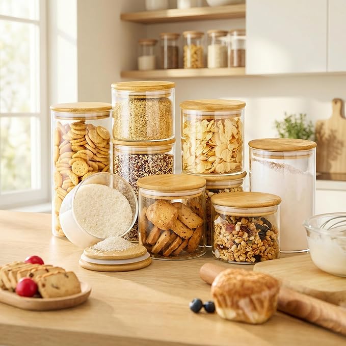 HomArtist Glass Jars with Bamboo Lids 53 FL OZ [Set of 4], Glass Canisters with Airtight Lids, Glass Food Storage Containers for Pasta, Oats, Coffee, Flour, Sugar, Rice, Best for Kitchen & Pantry - Image 6