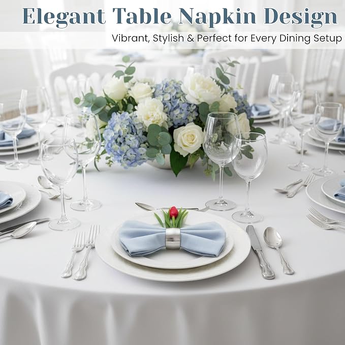 Dusty Blue Cloth Napkins 100% Cotton 20x20 inches Set of 20 – Reusable Soft Washable Fabric Dinner Napkins for Weddings, Parties, Events, Restaurants, Everyday Use – Eco-Friendly Table Napkins - Image 2