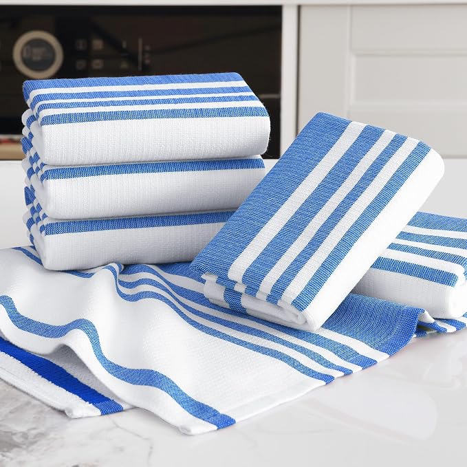 Homaxy Premium Cotton Stripe Kitchen Towels 6 Pack, 18"x 28", Blueberry | Large 380 GSM Kitchen Hand Towels, Soft Terry Dish Towels, Highly Absorbent Tea Towel Set with Hanging Loop - Image 5