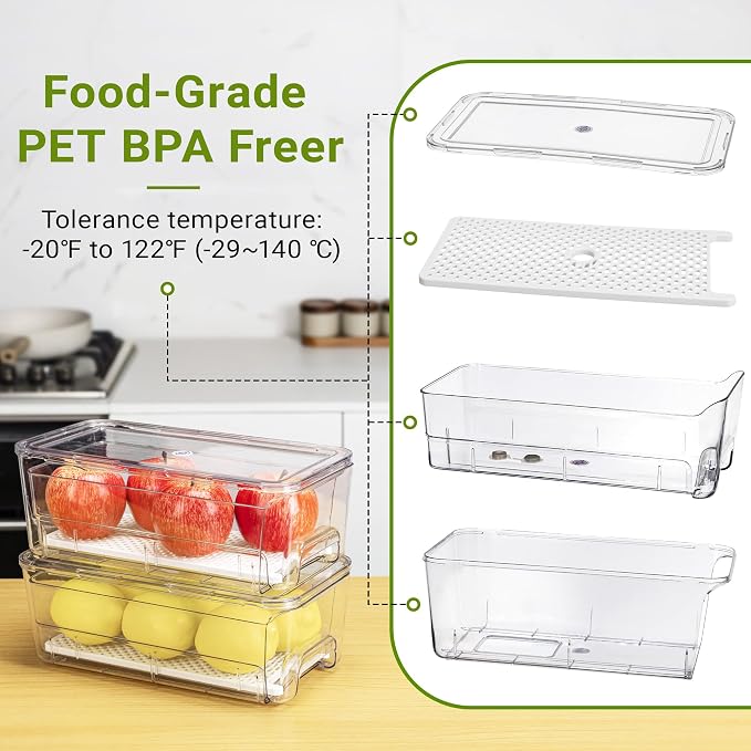 Imncya 4 Pack Fridge Organizer Drawers Bins, Clear Stackable Pull Out Refrigerator Drawer Organizer, Fridge Storage Container with Lids for Fruits, Vegetables, Drinks and Food - Image 8
