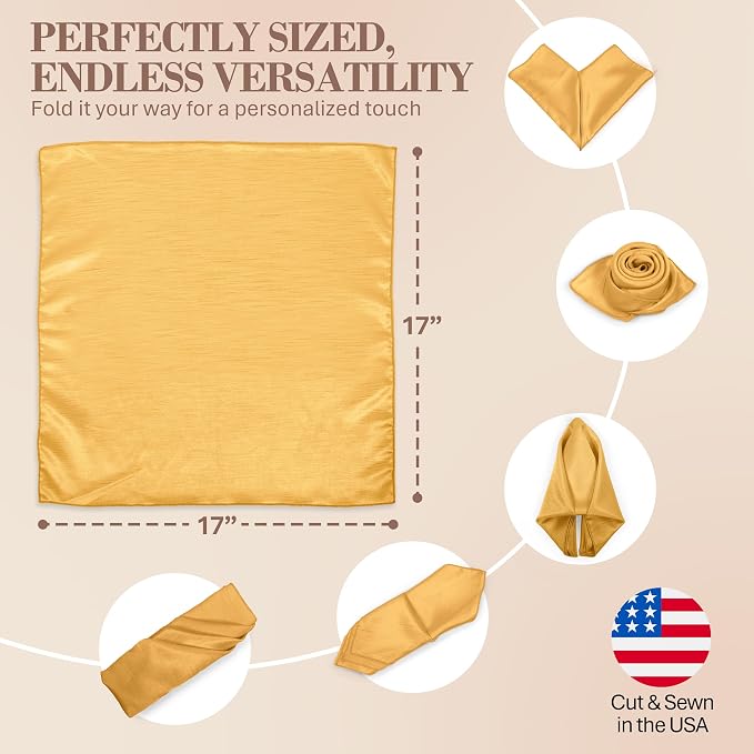 17x17-Inch Shantung Cloth Napkins, Goldenrod, Set of 12 | Bulk Case of 1 Dozen, Satin, Square, 100% Polyester Fabric, Reversible, Faux Dupioni Silk Reverse Side, Machine Washable - Image 6