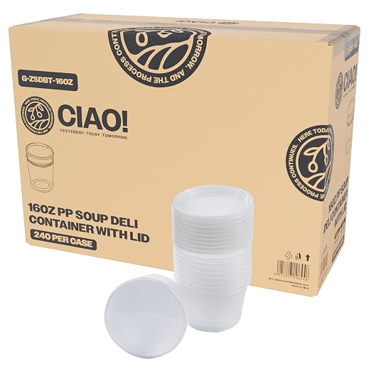 CIAO! 16oz PP Injection Molded Soup-Deli Container with LLDPE Lid, Microwavable and BPA Free (240/240 combo pack) by Ciao