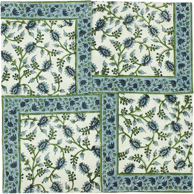 14x14 Inches Cotton Napkins Set of 4, Blue Green, Washable Hand Block Printed Reusable Cloth Napkins for Dinning, Party, Wedding, Home Decor Fall - Image 8