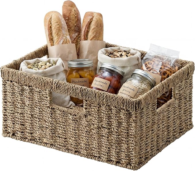 StorageWorks Wicker Storage Baskets for Shelves, Seagrass Basket, 1-Pack | Large Wicker Baskets for Organizing, Seagrass Storage Baskets, Seagrass Baskets for Storage, Woven Basket for Storage by StorageWorks