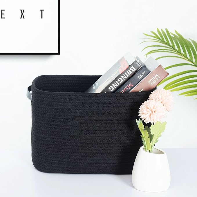 3-Pack Storage Baskets for Shelves, Decorative Baskets for Organizing, Woven Baskets for Storage, Book Basket Cube Bin Box, Pantry Closet, Shoe Organizer, Black / Black - Image 2