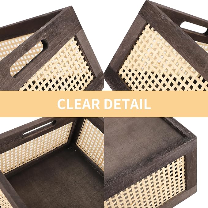 Desktop Storage Basket, Sundry Office Drawer Storage Box, Wood Frame Storage Basket. (Brown-Set2) - Image 3