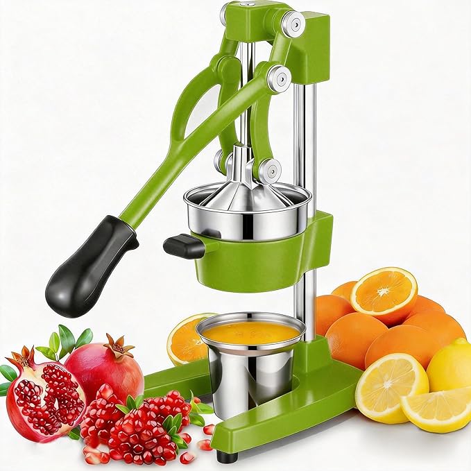 Commercial Heavy Duty Cast Iron Hand Press Manual Orange Citrus Lemon Lime Grapefruit Pomegranate Fruit Juice Squeezer Machine with Stainless Steel Cup Green by Gowintech