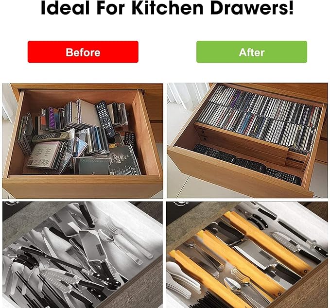 Bamboo Drawer Dividers Organizers 16pcs, Expandable Drawer Separators Splitter, 17-22 inches Long Adjustable Spring-loaded Organizer for Large Utensil, Clothes, Tools Drawers (8+8) - Image 2