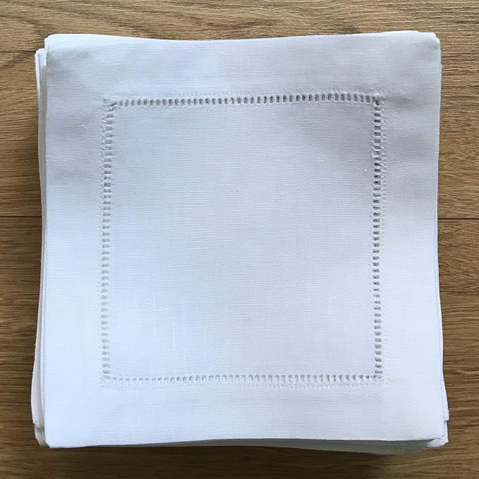 White Linen Cocktail Napkin 6"x6" Set of 50 Linen Cloth Napkin Coasters-Ladder Hemstitch 100% Linen Beverage Party Napkin Coaster Super Value Bulk 50 Pack - Image 5