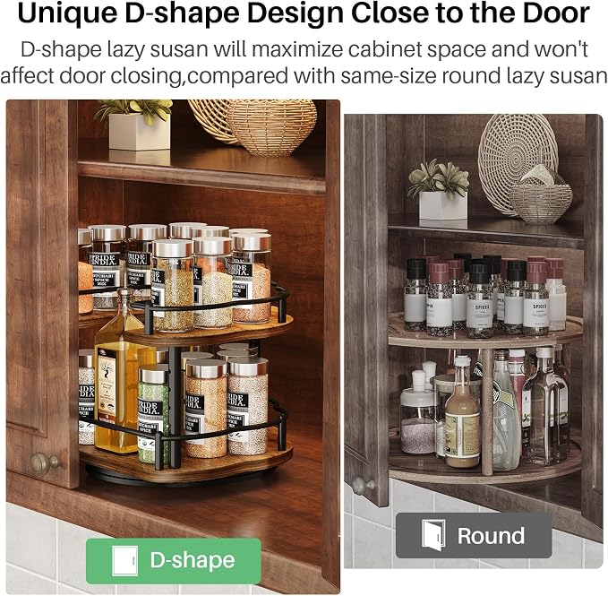 Lazy Susan Organizer Spice Rack - Spice Organization for Cabinet Height Adjustable Rotating Lazy Turntable, Pantry Kitchen Wood Revolving Seasoning Organizer (Vintage, 9 Inch) - Image 5