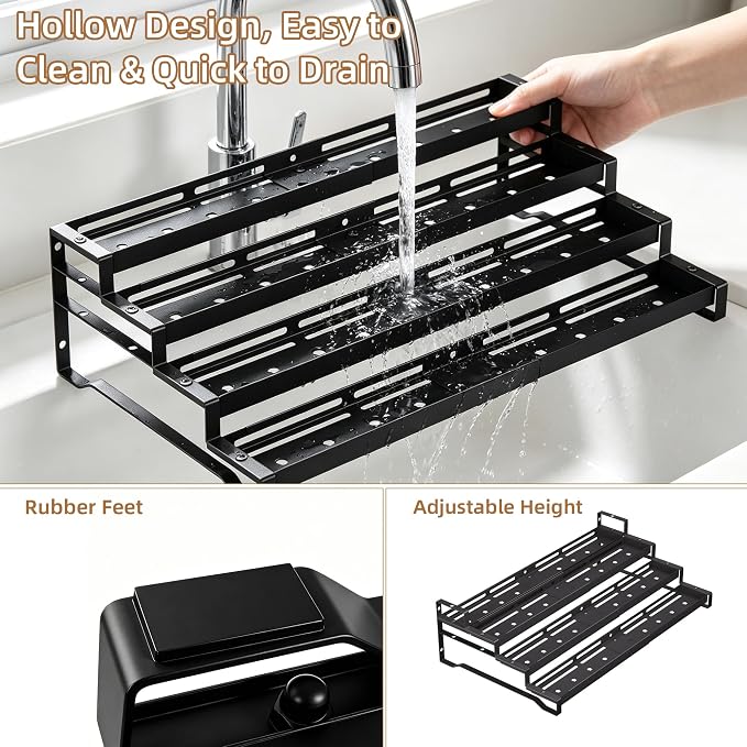 Expandable Spice Rack Organizer for Cabinet 4 Tier Spicy Shelf Black 1Pack | Adjustable Length 13"-21", Easy to See Labels, Sturdy Metal, Slip-Resistant Guardrails for Jars, Cabinet & Countertop Storage - Image 8