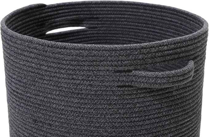 16x18 Inch Extra Large Round Cotton Rope Storage Basket with Lid, Decorative Woven Bin with Cover for Living Room Bedroom Closet, Grey & Black Mix - Image 3