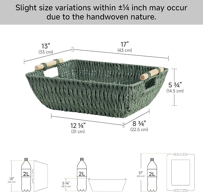 Storageworks Large Wicker Basket, Woven Basket For Shelves, Bosana Green - Image 3