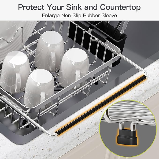 JASIWAY Expandable Dish Drying Rack Over the Sink with Utensil Holder | Stainless Steel Adjustable Dish Driainers for Small Kitchen, Counter Space Saving, Fast Drain, Rustproof, For Apartment, RV - Image 7