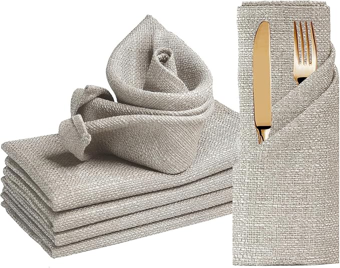 BALCONY & FALCON Rectangle Table Cloth Waterproof Beige 17.7"x17.7" 6pcs | Cloth Napkins Set of 6 Washable Linen Napkins Absorbent Wrinkle-Free Fabric Napkin Bulk for Dinner Wedding Party Christmas by BALCONYFALCON