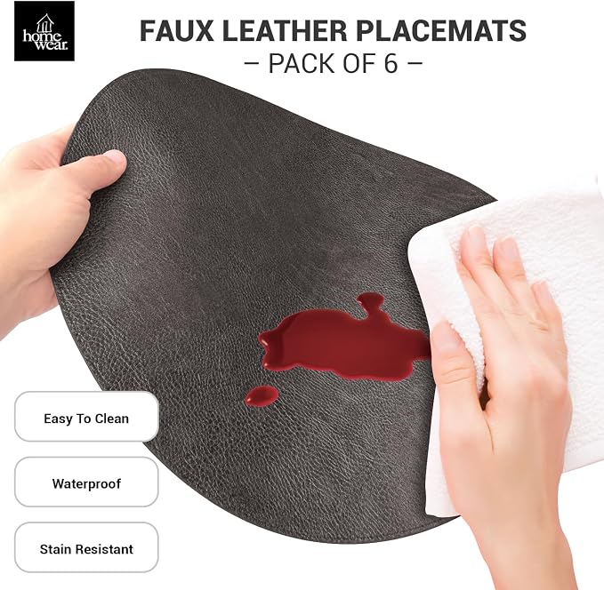 Morgan Faux Leather Round Set of 12 Placemats, 15", Black, Heat Resistant, Stain Resistant, Non-Slip, Reversible, Durable Table Mats for Kitchen, Dining Table, Indoor Washable Use - Image 5