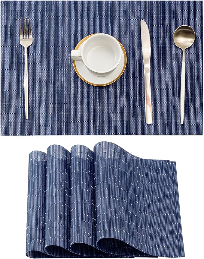 Leetaltree Blue Placemats Set of 4 - Heat Resistant Non-Slip Place mats for Dining Table, Washable Durable PVC Vinyl Woven Table Mats（Blue, 4） by Leetaltree-ArtatEveryTable