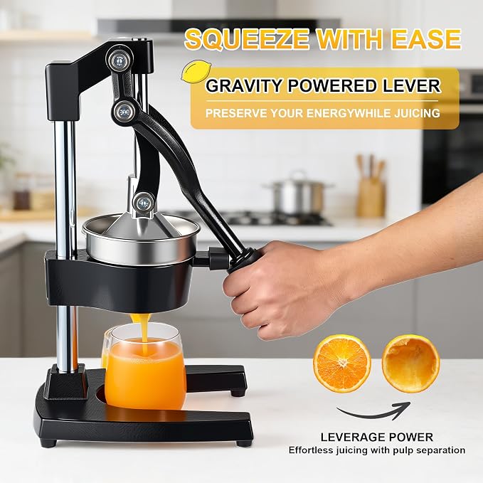Cast Iron Juicer,Commercial Hand Press Squeezer,Heavy Duty Countertop Citrus for Fresh Orange Lemon Juice with Stainless Steel Cup - Image 4