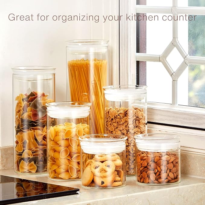 ZENS Glass Spaghetti Storage Container, 65oz Tall Glass Jars Set of 2 | Borosilicate Glass Canisters with Airtight Lids, Spaghetti Pasta Airtight Storage Jars for Kitchen Pantry - Image 6