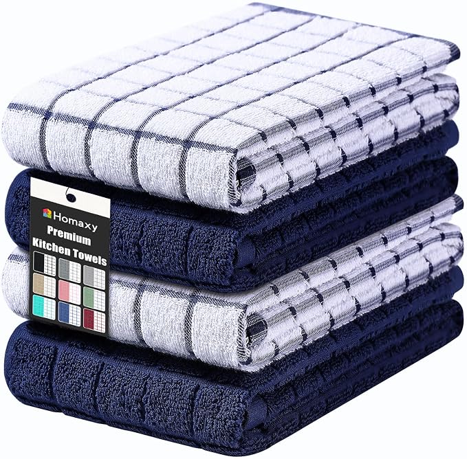 Homaxy Large Premium Cotton Kitchen Towels 16"x 28", 4 Pack, Dusty Blue | Natural Ring Spun 390 GSM Dish Towels, Super Absorbent Terry Kitchen Hand Towels, Soft Tea Towels with Hanging Loop by Homaxy