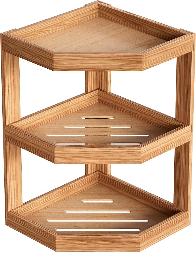 3 Tier Wooden Corner Fruit Basket Vegetable Storage Holder | Kitchen Organizer, Potato Stand, Onion Rack, For Counter & Countertop, Anti-Slip Base, Space-Saving, Long-Lasting - Image 5