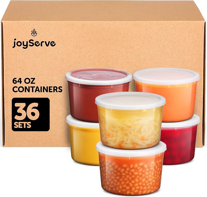 64 oz Food Storage Containers with Lids (Case Pack of 36 Sets), Half Gallon Round Plastic Deli Container with Leak-Proof Lid, BPA-Free, Freezer, Dishwasher & Microwave Safe - Image 2