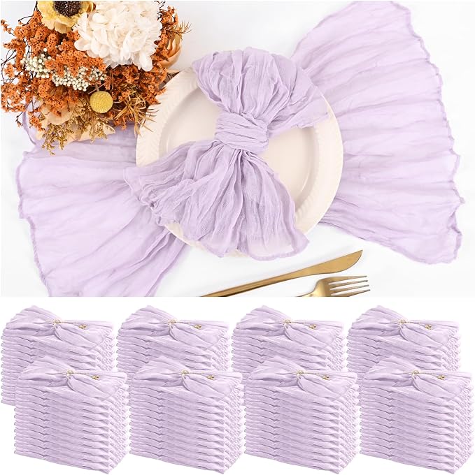 84 Packs Gauze Cheesecloth Napkins 20 x 20 Inch Lilac Wrinkled Dinner Napkins, Rustic Boho Soft Cloth Napkin for Wedding Party Event Dinner Table Decoration by Teruntrue