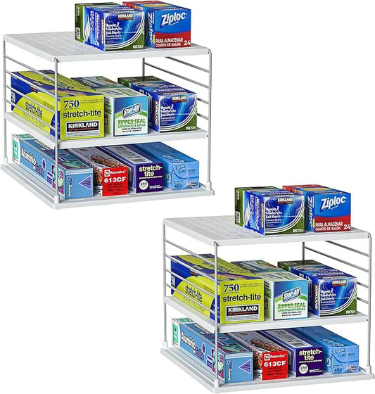 2 PACK Cabinet Organizer for Foil and Plastic Wrap- Divided Compartment Holder for Kitchen Bag- Upgraded Kitchen&Counter &Pantry Organizers and Storage(White&Gray) by WANCHIY