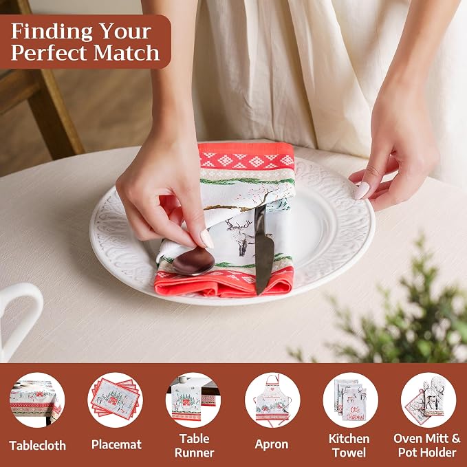 Maison d' Hermine Cloth Napkins Set of 4 Reusable 100% Cotton (20" x 20") | Everyday Square Napkins Cloth Washable Dinner Wedding Restaurant Hotel Kitchen Thanksgiving Christmas - Rural Christmas - Image 4
