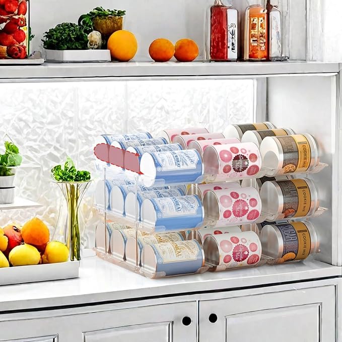 Can Organizer for Pantry, 3 Tier Rolling Can Storage Organizer Pantry | Automatic Rolling, Holds 36 Cans, Modular Combination, Clear, Fits Cabinets, Pantry & Fridge, Easy Access, Space Saving - Image 4