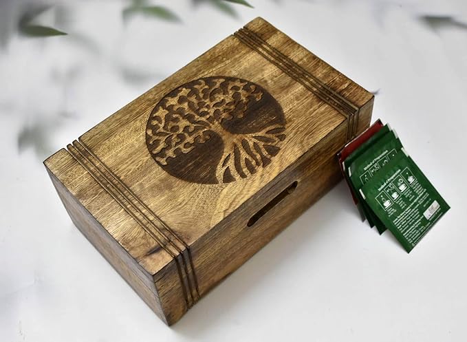 Wood Tea Box - Tea Box for Tea Bags Organiser - Engraved Hardwood Tea Chest with 6 Compartments - Tea Storage Box Multi Functional - Wood Tea Box Organiser - 10 x6 inch (6 compartment box) - Image 9