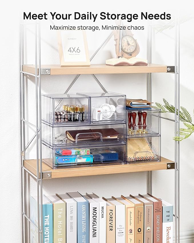 Vtopmart Clear Stackable Storage Drawers Set of 5, Plastic Organizer Bins for Makeup, Cosmetics, Beauty Supplies,Ideal for Vanity, Bathroom,Cabinet,Pantry Organization - Image 3