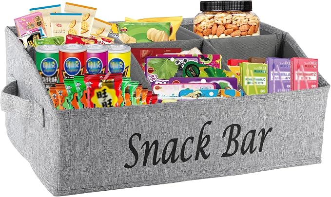 Snack Organizer for Countertop, Fabric Snack Container with Handles, 6 Compartment Snack Box Bin Snack Basket, Snack Bar Station Decor, Kitchen Cabinet Pantry Organizer and Storage by Xbopetda