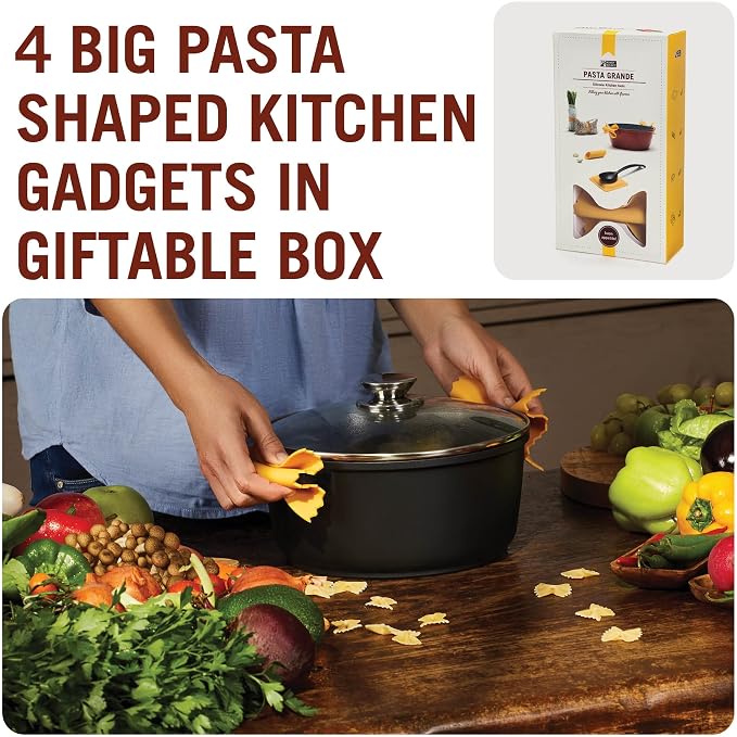 Pasta Grande - Fun Pasta Shaped Silicone Kitchen Tools in a Gift Box / 4 of our Pasta-shaped kitchen gadgets in one festive giftbox/Farfalloni, Ravioli, Penneli & Mafaldine/by Monkey Business - Image 2