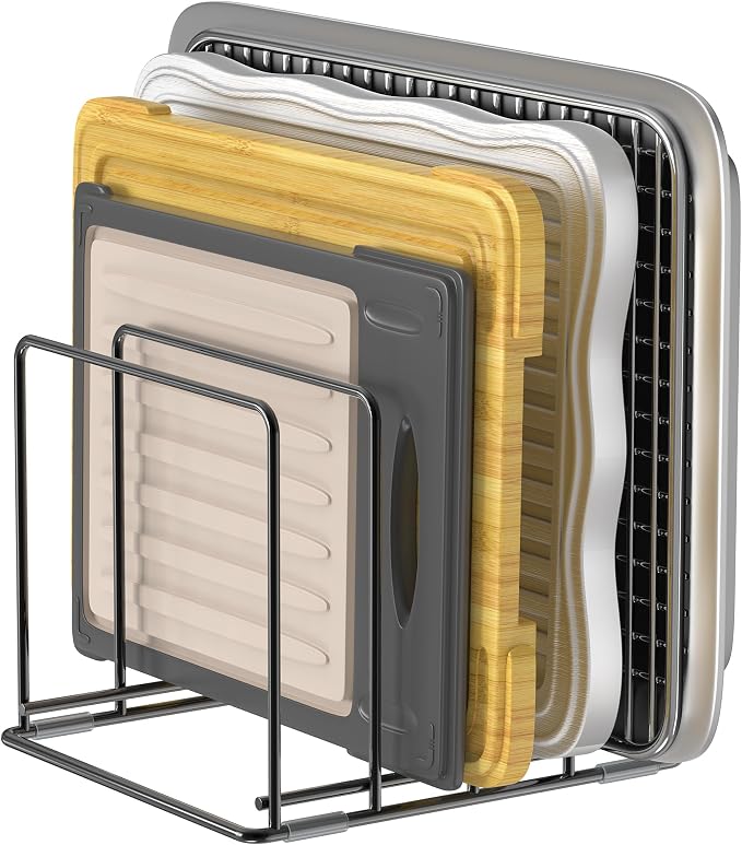 Kitchen Organizer Rack - 4-Slot Heavy-Duty Holder for Cutting Boards,Cookware – Rust-Resistant, Space-Saving Design with Non-Slip Feet for Countertop and Cabinet Storage (1 Pack) - Image 9
