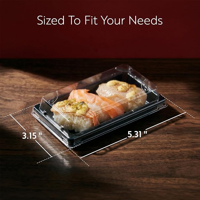 Restaurantware Plastic Sushi Trays 100 Pack of 5.3 x 3.15 x 1.57 Inch With Clear Lids Leak-Resistant Sushi Take Out Boxes Stackable Containers For Grab-And-Go - Image 2