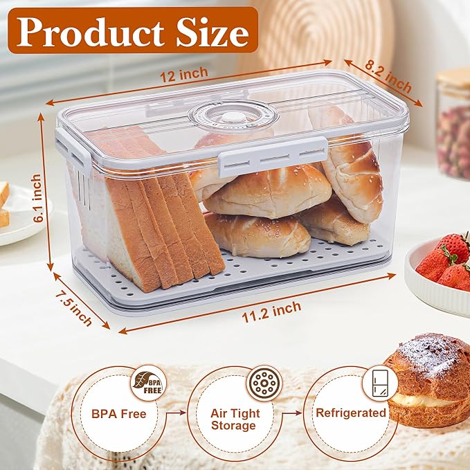 ANYPROLUS Bread Box for Homemade Bread Boxes for Kitchen Counter Airtight, Time Recording Bread Storage Container with Lid, Bread Containers Storage Airtight Loaf Bread Keeper, Large, White - Image 2
