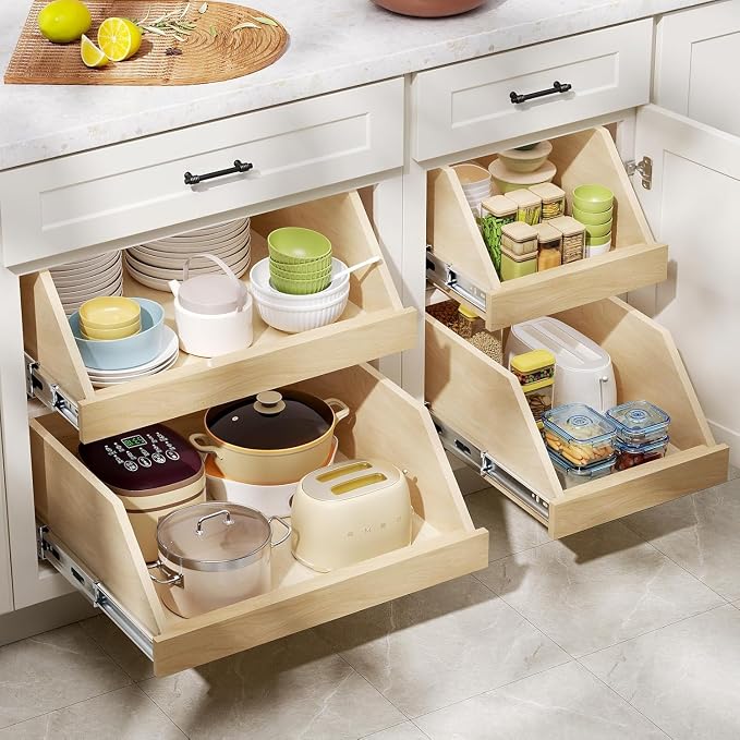 Pull Out Cabinet Organizer, Slide Out Wood Drawer Shelf, Pull Out Drawers for Cabinets, 8" High Beveled Pull Out Organizers for Kitchen Pantry, 16½" W×21" D | Pull Out Drawers for Cabinets, Pull Out Drawers for Cabinets, Beveled 8" High Pull Out Organi... - Image 2