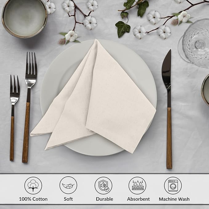 Ruvanti Cloth Napkins Set of 12, 18x18 Inches, Napkin Cloth Washable, Soft & ‎Absorbent 100% Cotton Napkins, Perfect for Wedding, Christmas, ‎Thanksgiving, and Dinner - Natural Color - Image 4