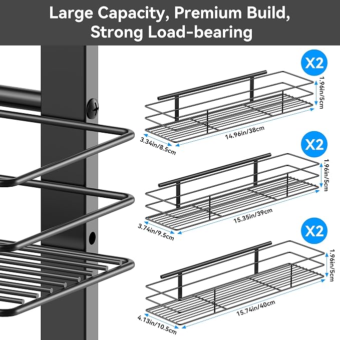 6-Tier Over The Door Spice Rack, Large-Capacity Adjustable Hanging Pantry Organizer 3 Size Baskets, No-Sway No-Drill Door Mount, Heavy-Duty Rustproof Steel, 15.75″ Wide, Black - Image 5