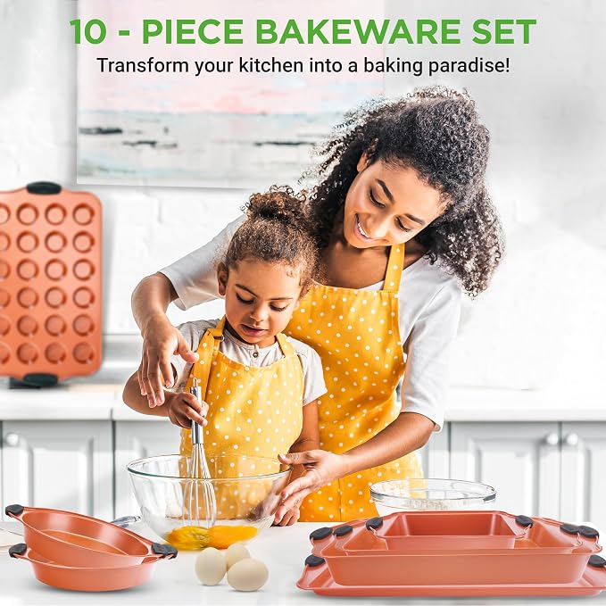 NutriChef 10-Piece Nonstick Baking Pans Set – Bakeware Sets for Cookies, Cakes, & Roasting - Bakeware Includes Cookie Sheet, Muffin Pan, Cake Pan, & Pizza Pans - Image 2