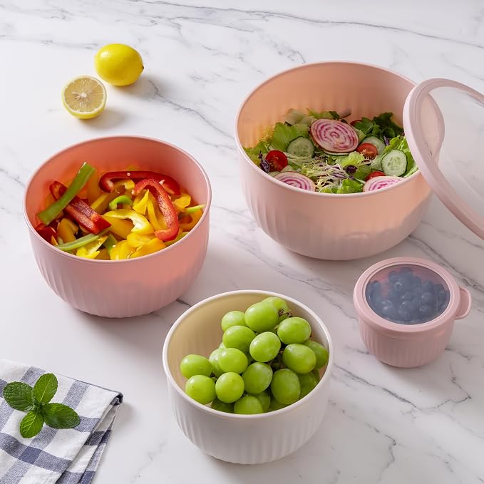 COOK WITH COLOR Prep Bowls with Lids- Wide and Deep Nesting Plastic Small Mixing Bowl Set with Lids, 12 Piece Set - Deep Bowls, Pink - Image 5